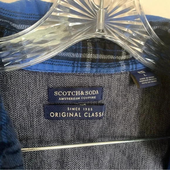 Scotch & soda blue black plaid long sleeve button up  shirt L - Picture 4 of 4